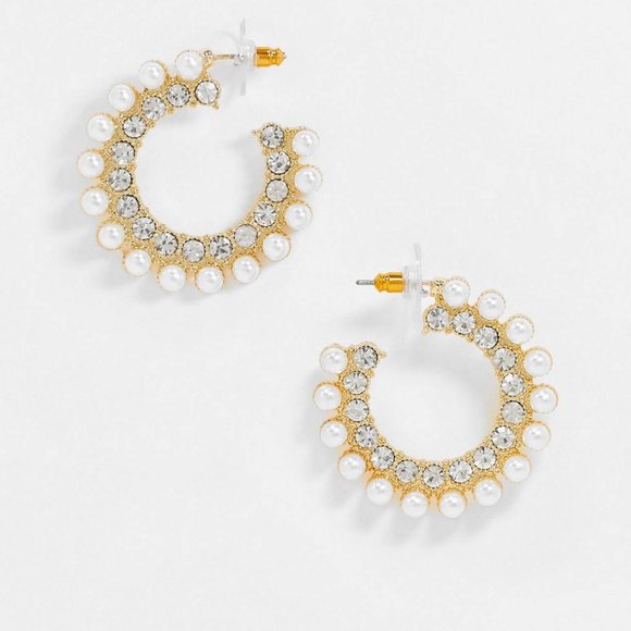 4 for $15 - Pearl & Crystal Hoop Earrings - Picture 2 of 3